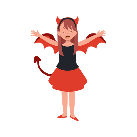 Little cute girl in halloween costumes as red devil  Illustration