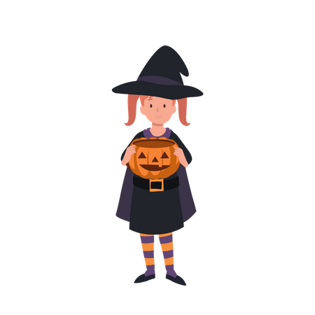 Little cute girl in halloween costumes as witch  Illustration