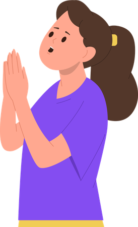 Little cute girl praying asking god about fulfillment of desires  Illustration