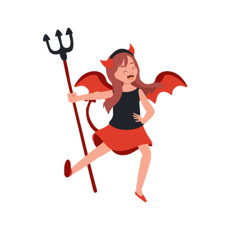 Little cute woman in halloween costumes as red devil Illustration