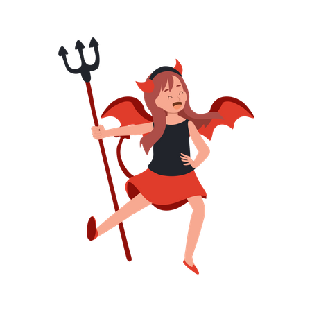 Little cute woman in halloween costumes as red devil  Illustration