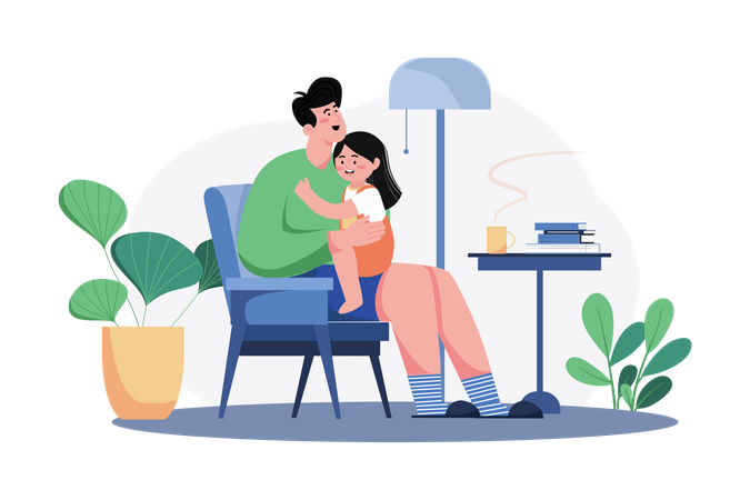 Little daughter hugging father  Illustration