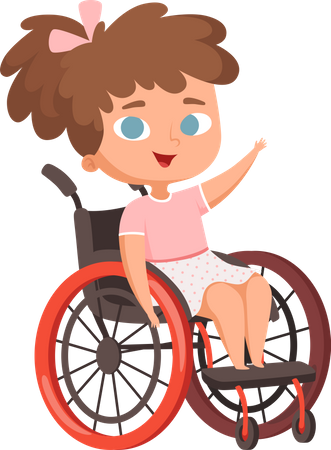 Little disable girl on Wheelchair Illustration
