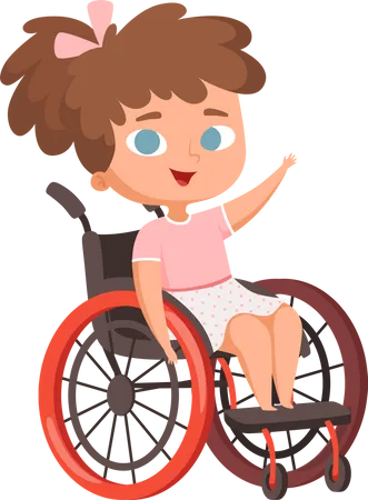 Little disable girl on Wheelchair Illustration