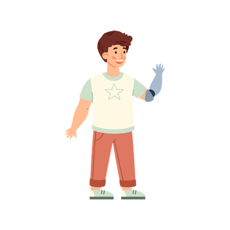 Little Disabled Boy With Arm Prosthesis  Illustration