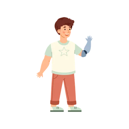 Little Disabled Boy With Arm Prosthesis  Illustration