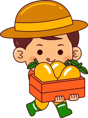 Little farmer boy holding mango bakset  Illustration