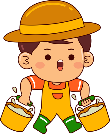 Little farmer boy holding water bucket  Illustration