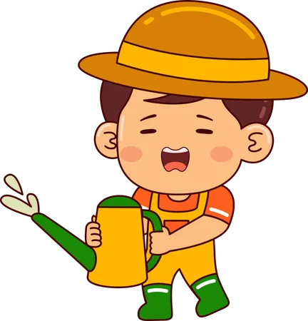 Little farmer boy holding water can  Illustration