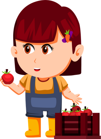 Little Farmer collecting tomato  Illustration