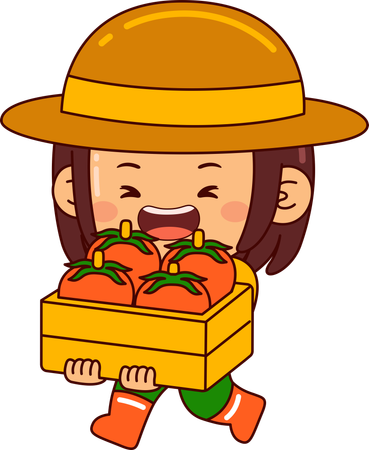 Little farmer girl holding tomato basket  Illustration