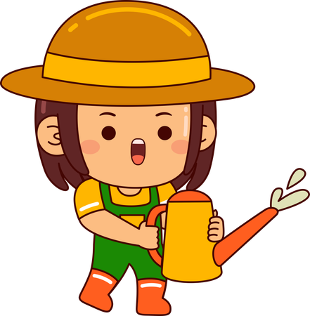 Little farmer girl holding water can  Illustration