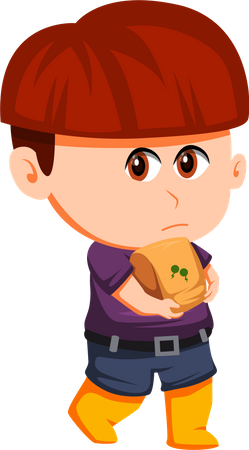 Little Farmer holding package  Illustration