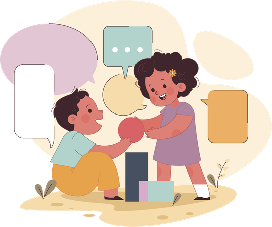 Little girl and boy playing with toy  Illustration