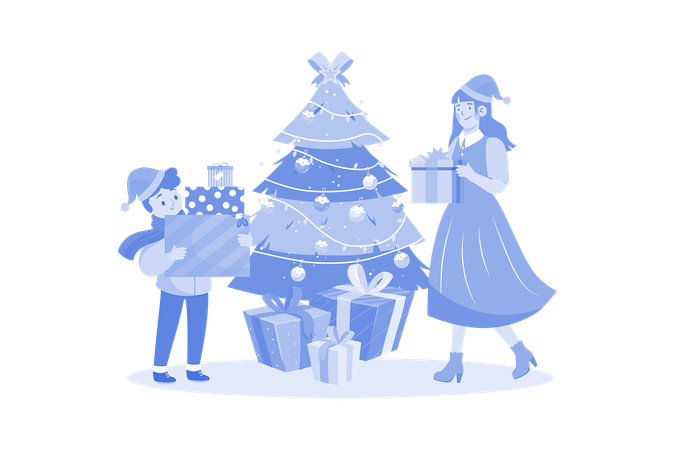 Little girl and mother have fun on Christmas celebration  Illustration