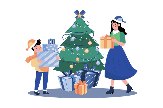Little girl and mother have fun on Christmas celebration Illustration