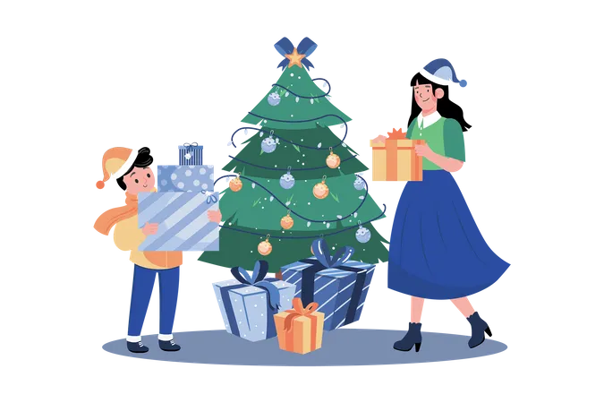 Little girl and mother have fun on Christmas celebration Illustration