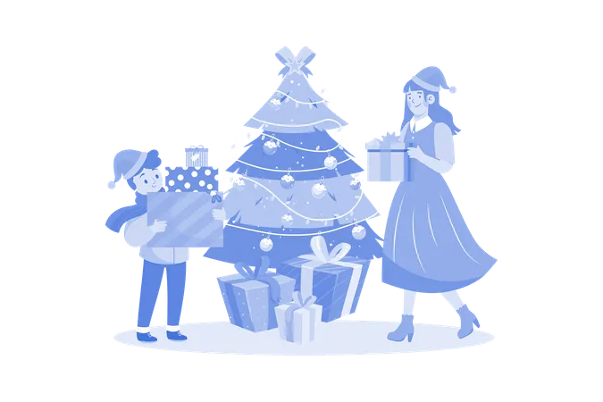 Little girl and mother have fun on Christmas celebration  Illustration