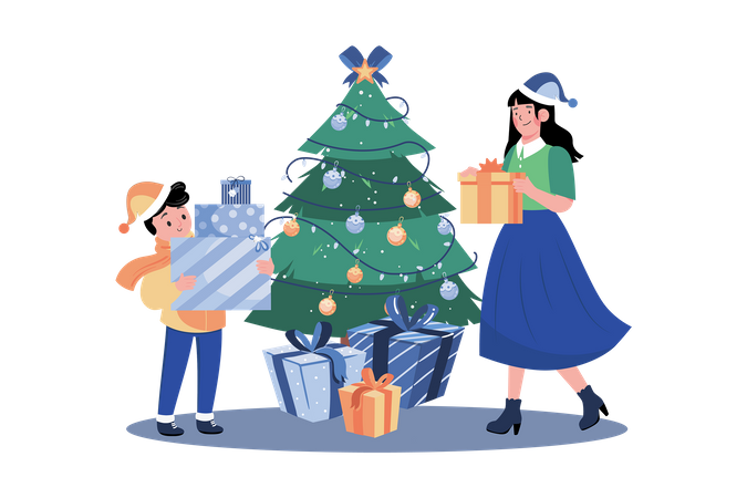 Little girl and mother have fun on Christmas celebration  Illustration