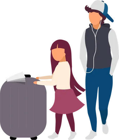 Little girl and teenager with luggage Illustration