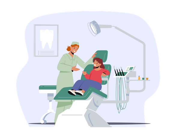 Little Girl At Dentist Office  Illustration