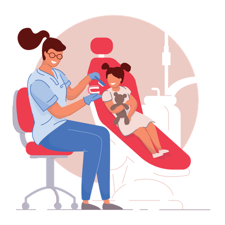 Little Girl At Dentist Office  Illustration