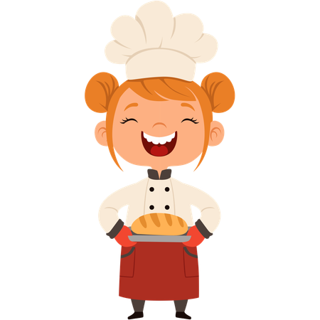 Little girl baking bread  Illustration
