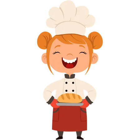 Little girl baking bread  Illustration