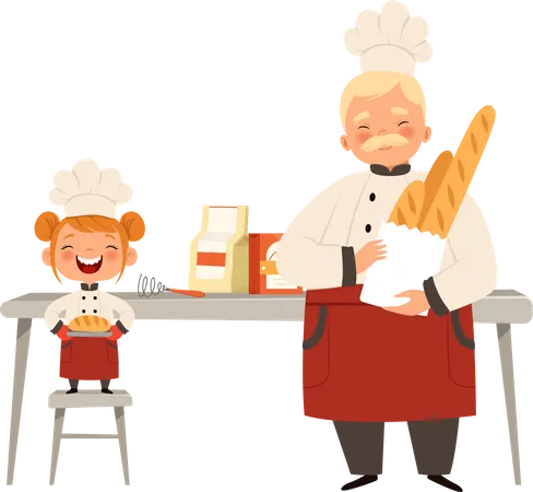 Little girl baking bread Illustration