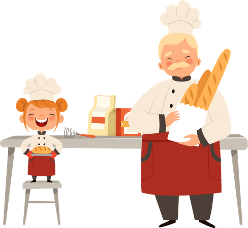 Little girl baking bread  Illustration