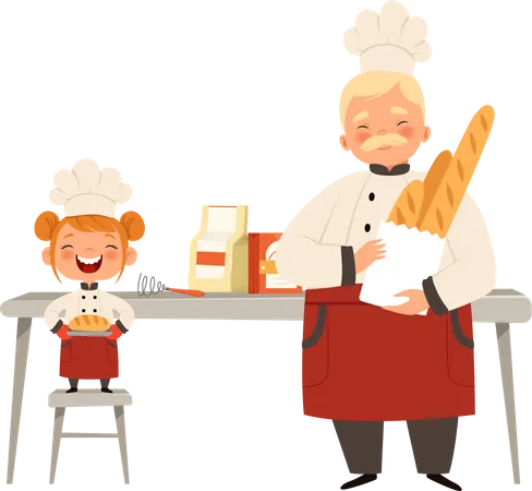 Little girl baking bread  Illustration