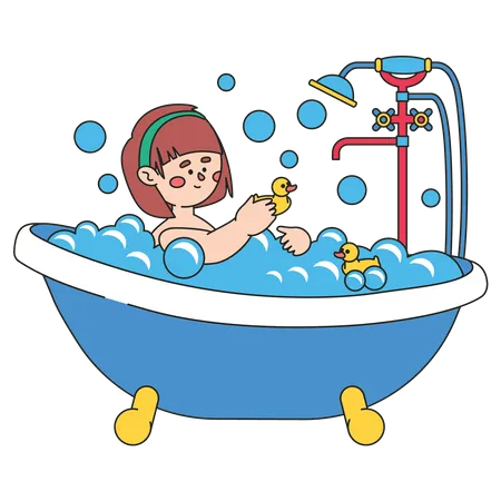 Little Girl bathing in bathtub Illustration