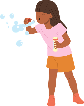 Little girl blowing soap bubble  イラスト