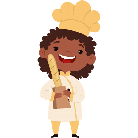 Little girl bought baguette  Illustration