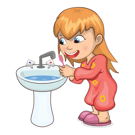 Little girl brushing teeth Illustration