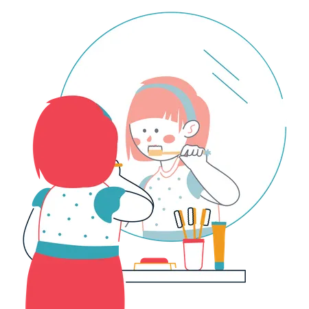 Little girl brushing teeth Illustration