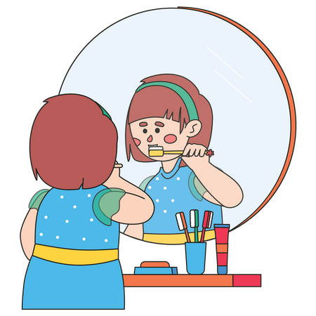 Little girl brushing teeth  Illustration