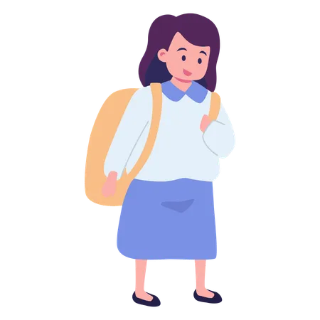Little Girl Carrying Bag And Going To School  Illustration