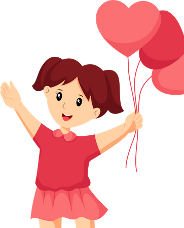 Little Girl Carrying Balloons  Illustration