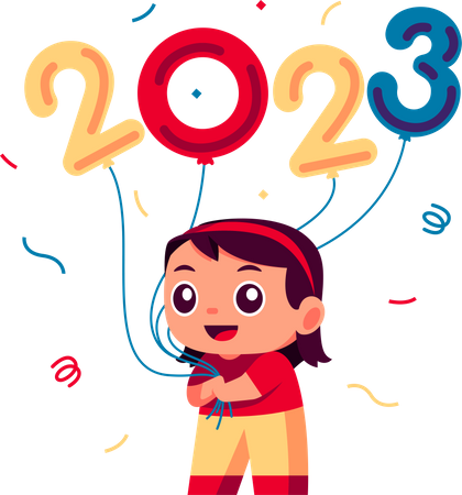 Little girl celebrate New Year 2023  Illustration