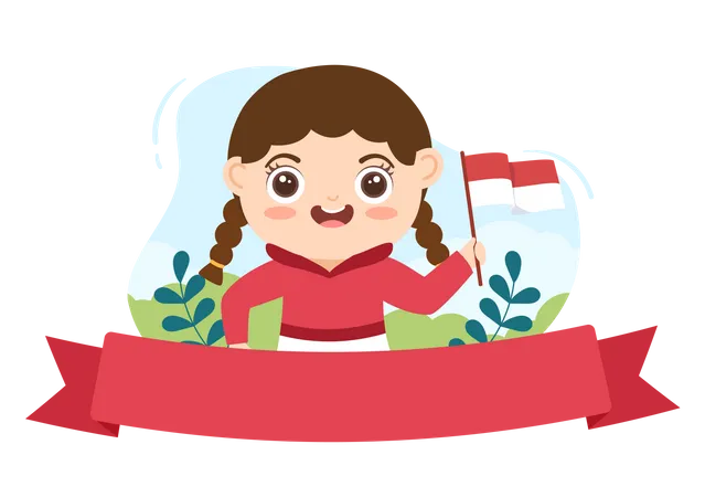 Little Girl celebrating Indonesia Independence Day  Illustration