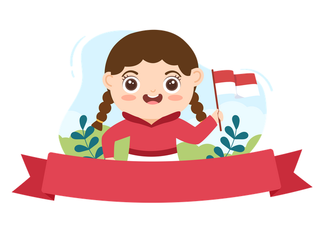 Little Girl celebrating Indonesia Independence Day  Illustration