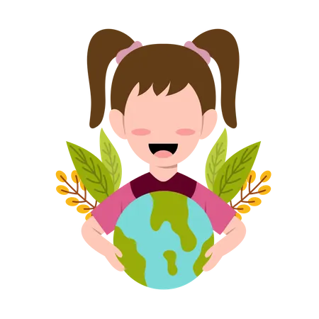 Little Girl Character For Save Planet Concept Illustration