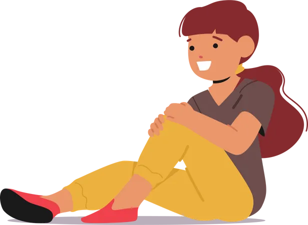 Little Girl Character Sitting On The Floor  Illustration