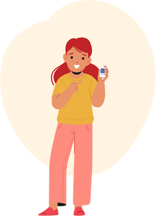 Little Girl Checking Blood Sugar Levels With Glucometer For Diabetes Management  일러스트레이션
