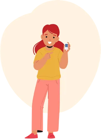 Little Girl Checking Blood Sugar Levels With Glucometer For Diabetes Management Child Character Monitoring Health With Modern Device For Glucose Level Measurement Cartoon People Vector Illustration 일러스트레이션