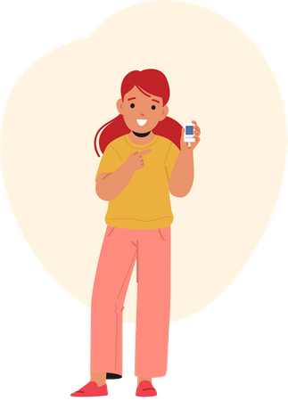 Little Girl Checking Blood Sugar Levels With Glucometer For Diabetes Management  Illustration