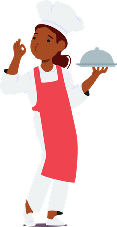 Little Girl Chef Carries Tray  Illustration