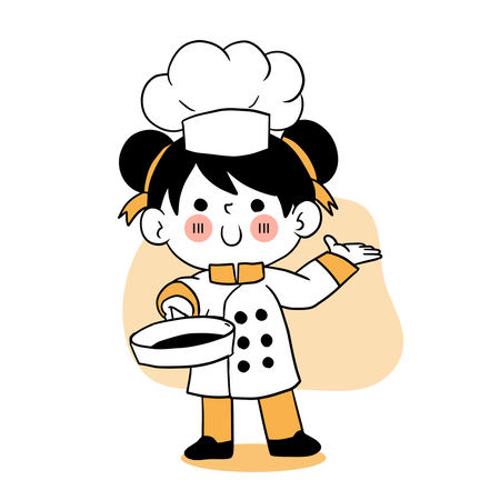 Little girl chef holding cooking pan  Illustration