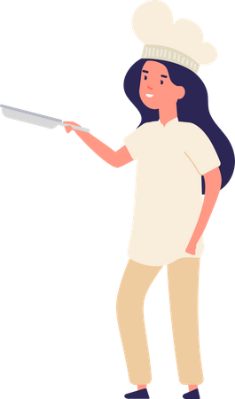 Little girl chef holding pan  Illustration